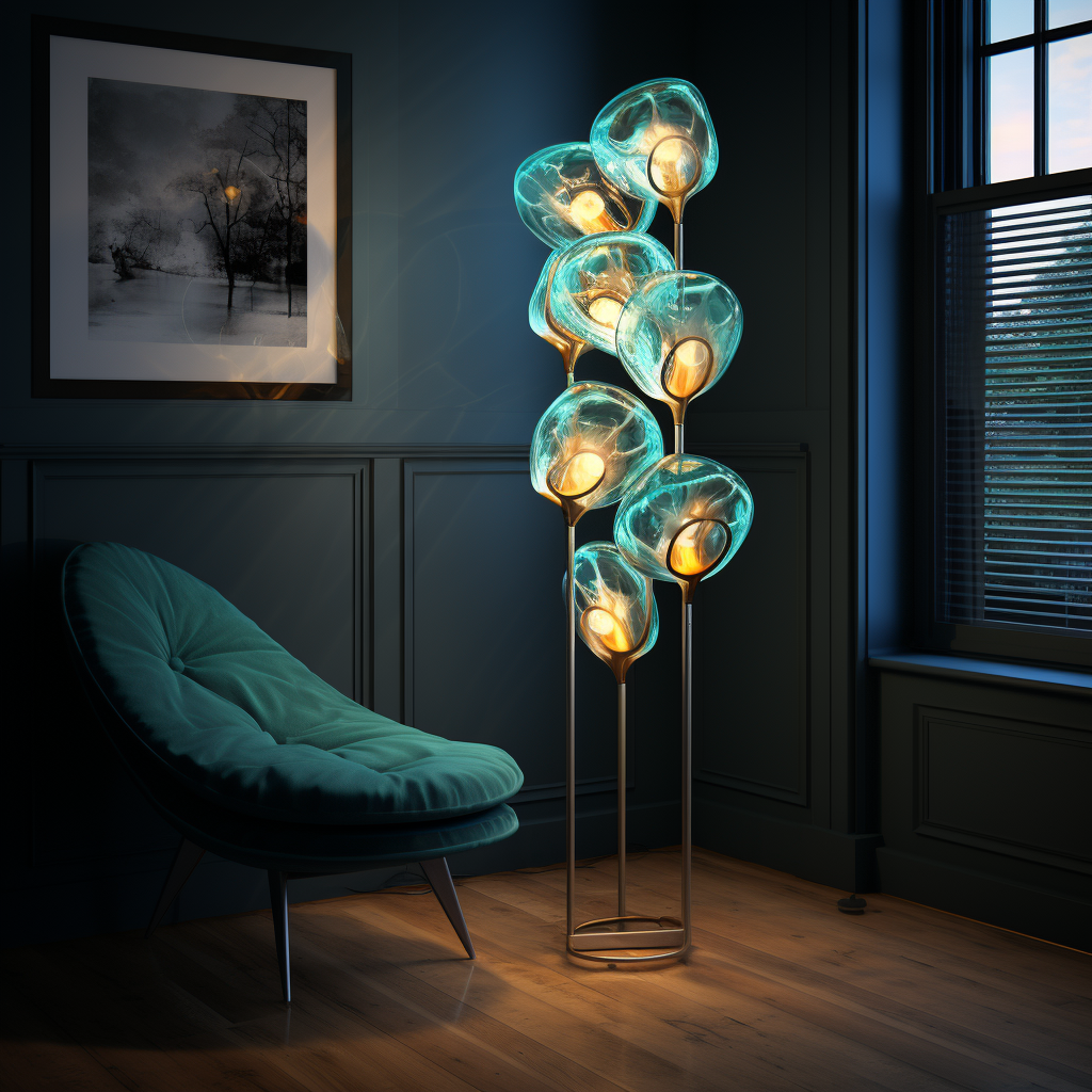 Biomorphic glass POD floor lamp with glowing pods