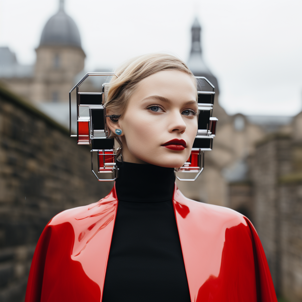 Chrome facial frame with red-black lacquer body shell.