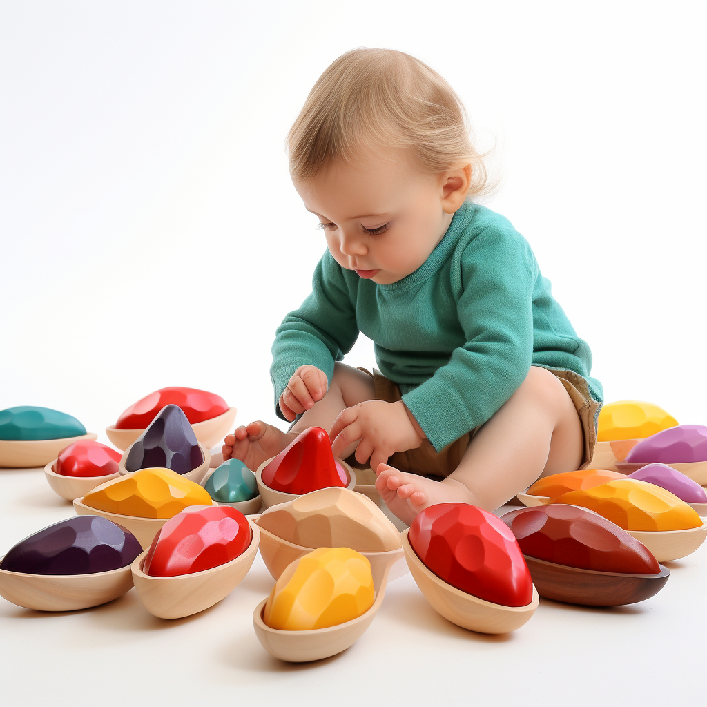 Colourful organic POD toys for toddlers