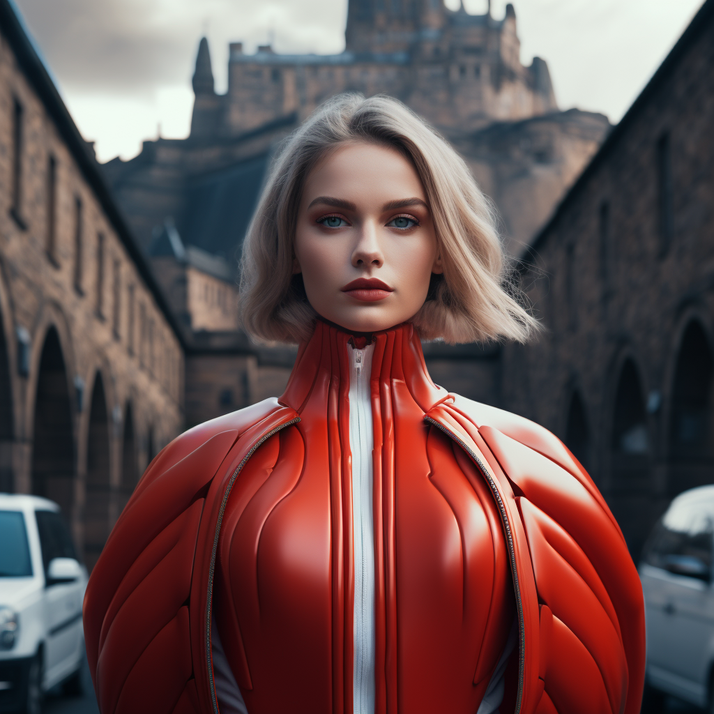Biomorphic red POD wearable fashion