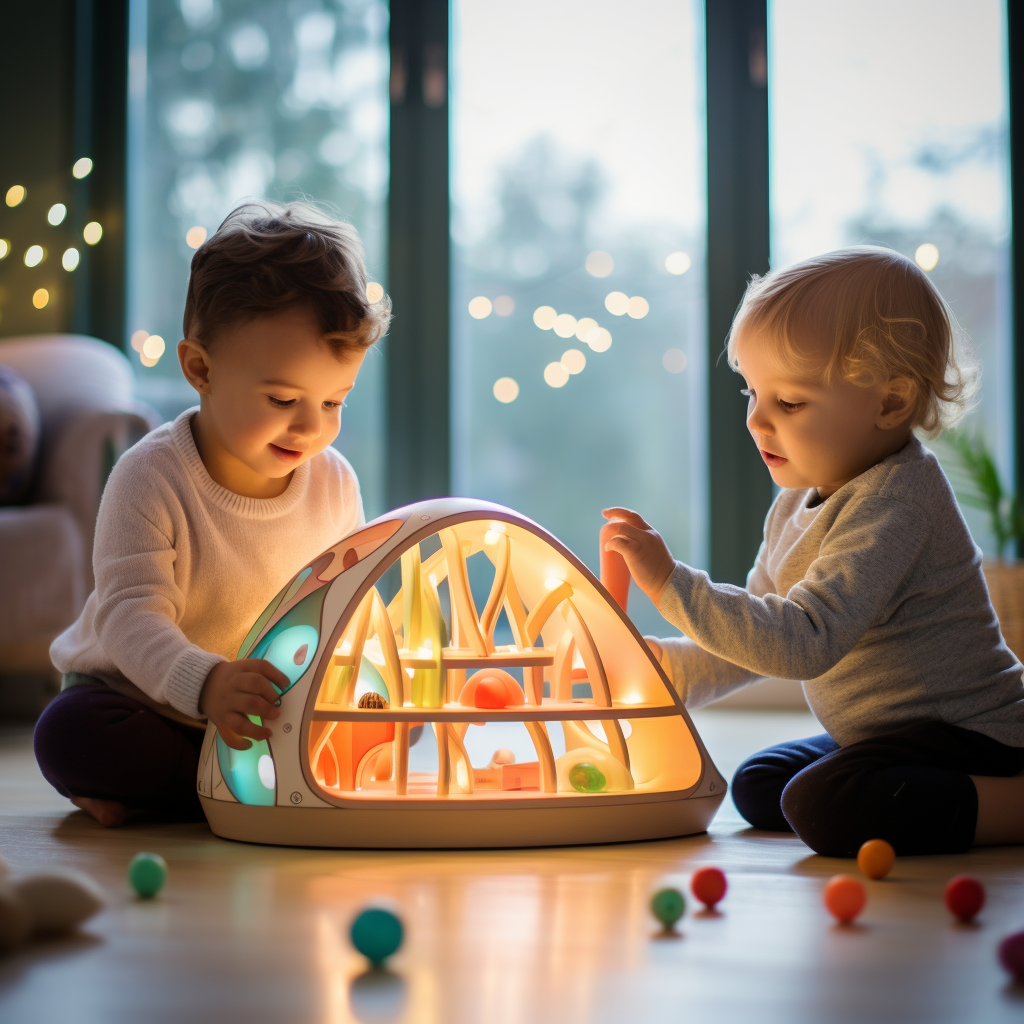 Lit play dome with ribbed canopy and shells.