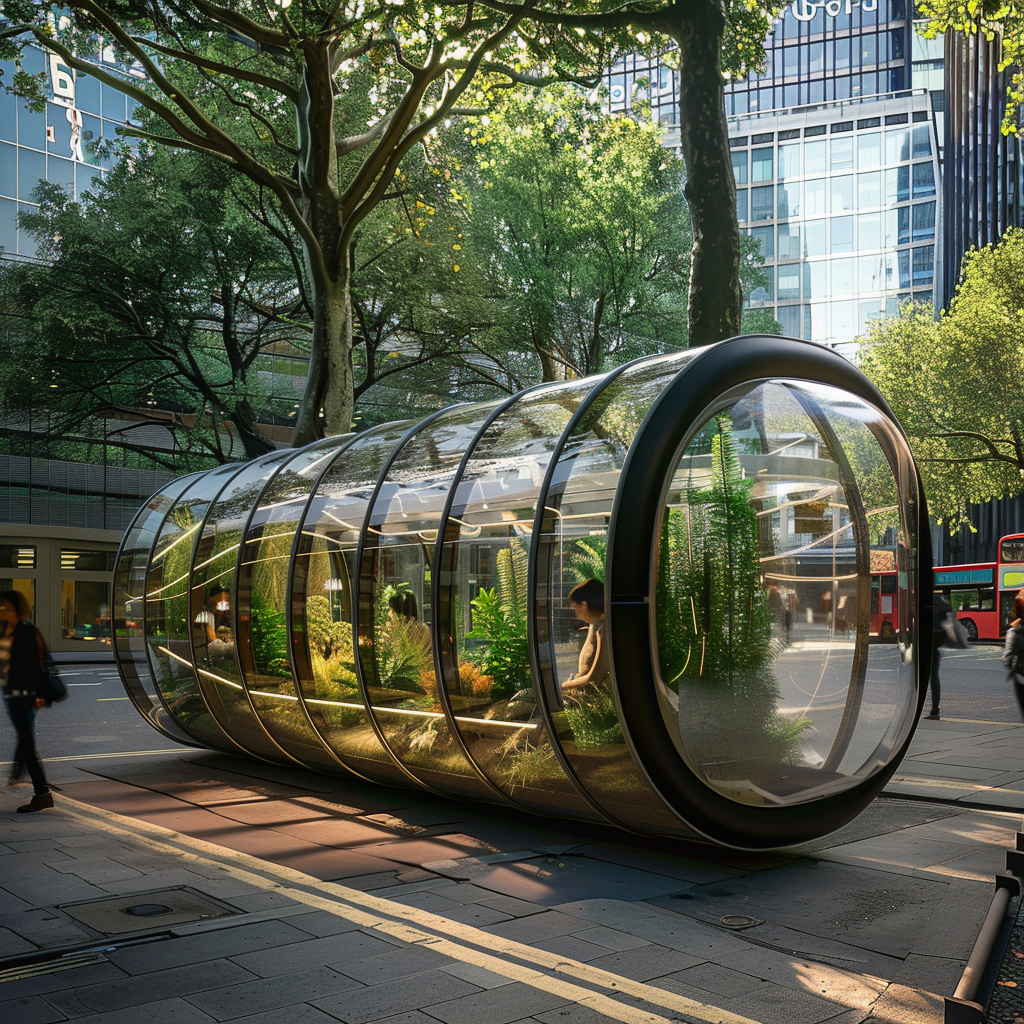 Long glazed tunnel of planting beside the pavement.